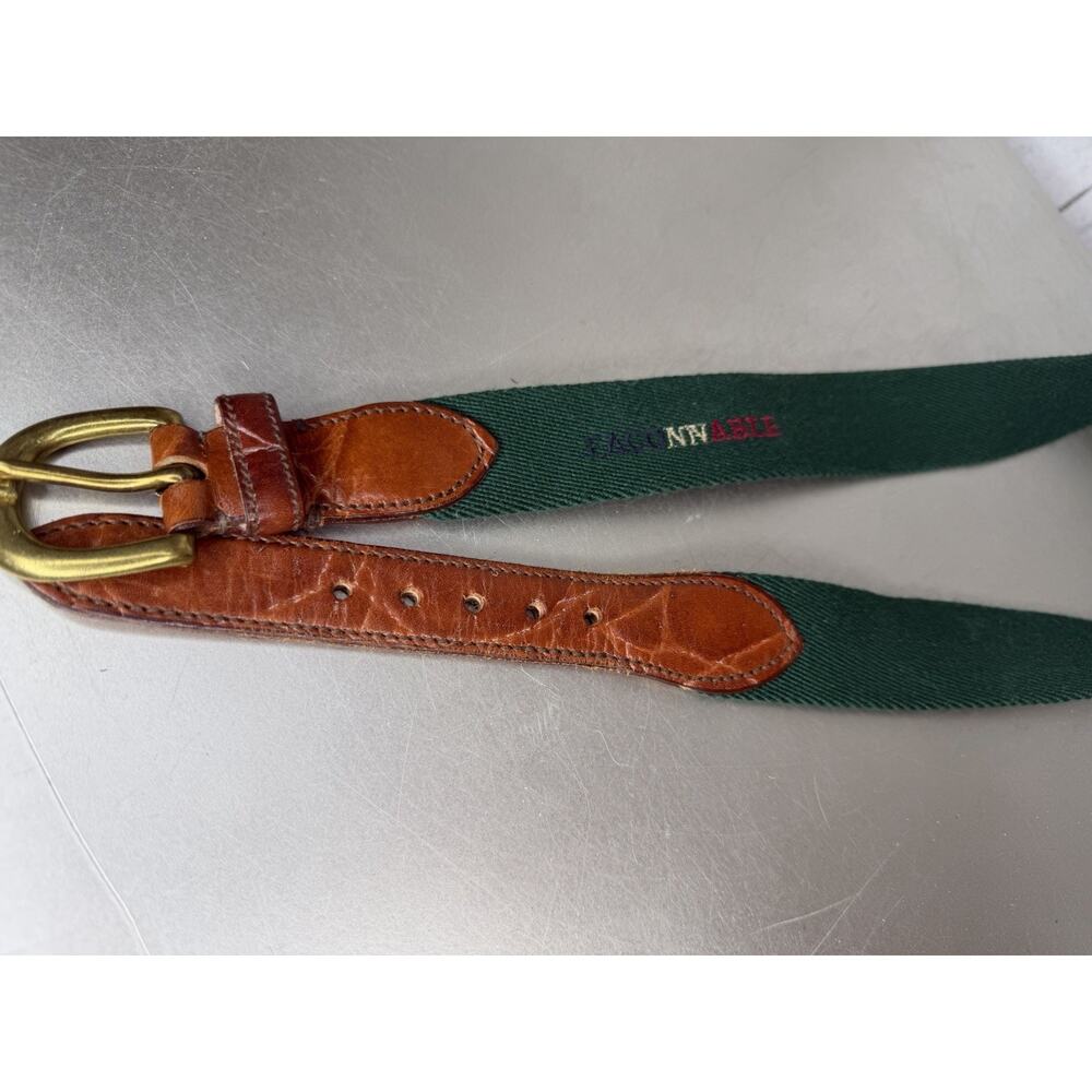 Vintage Faconnable Womens Mens Unisex Leather Belt Green Woven Made France Sz 32